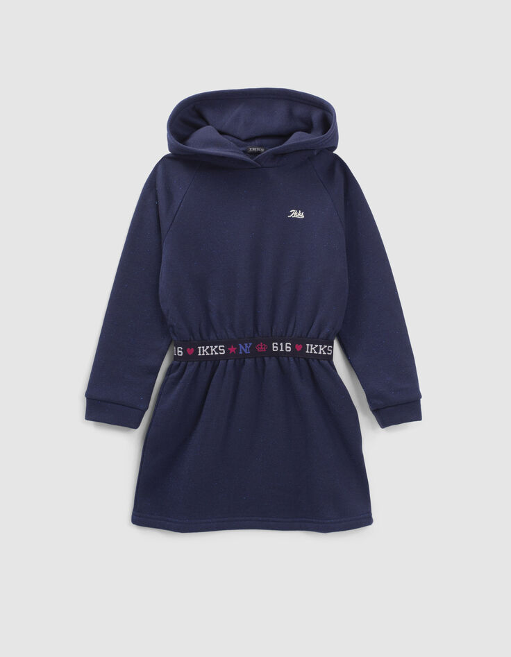 Girls’ navy glittery hooded sweatshirt dress-1