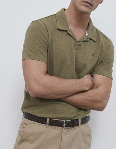 Men&rsquo;s light khaki slub short sleeve polo shirt - IKKS