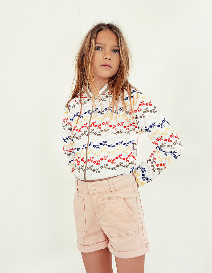 Short en jean rose poudré à poches dentelle fille-6