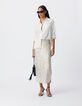 Sequin-embroidered silver midi skirt Women-2