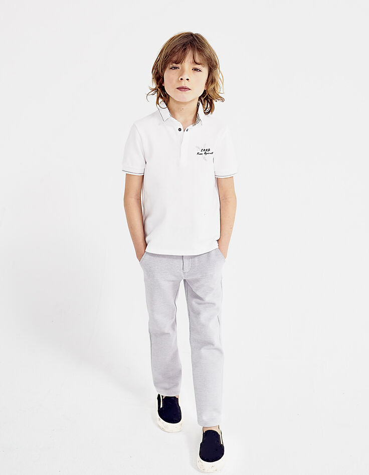 Boys&rsquo; medium grey marl knit fabric trousers with ribbing -2