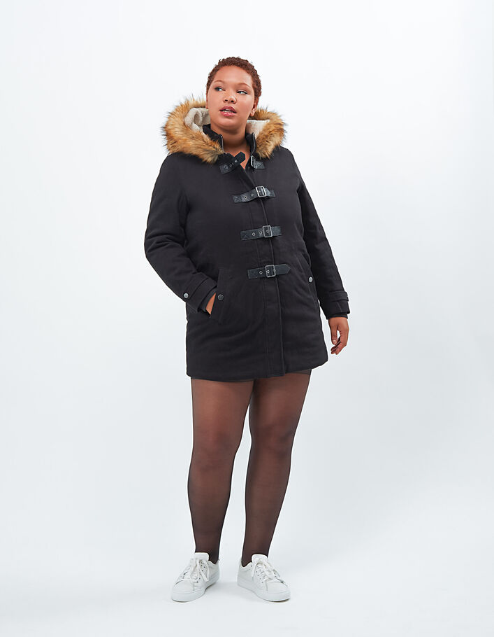 Zwarte parka met bont in duffle coatstijl I.Code  - I.CODE