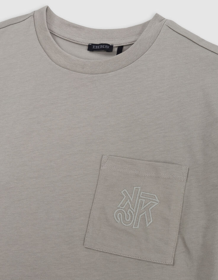 Khaki Jungen-T-Shirt, aufgesetzte Tasche, Stickerei-6