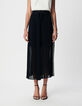 Navy lange plooirok met sportieve zijstrepen Dames-2