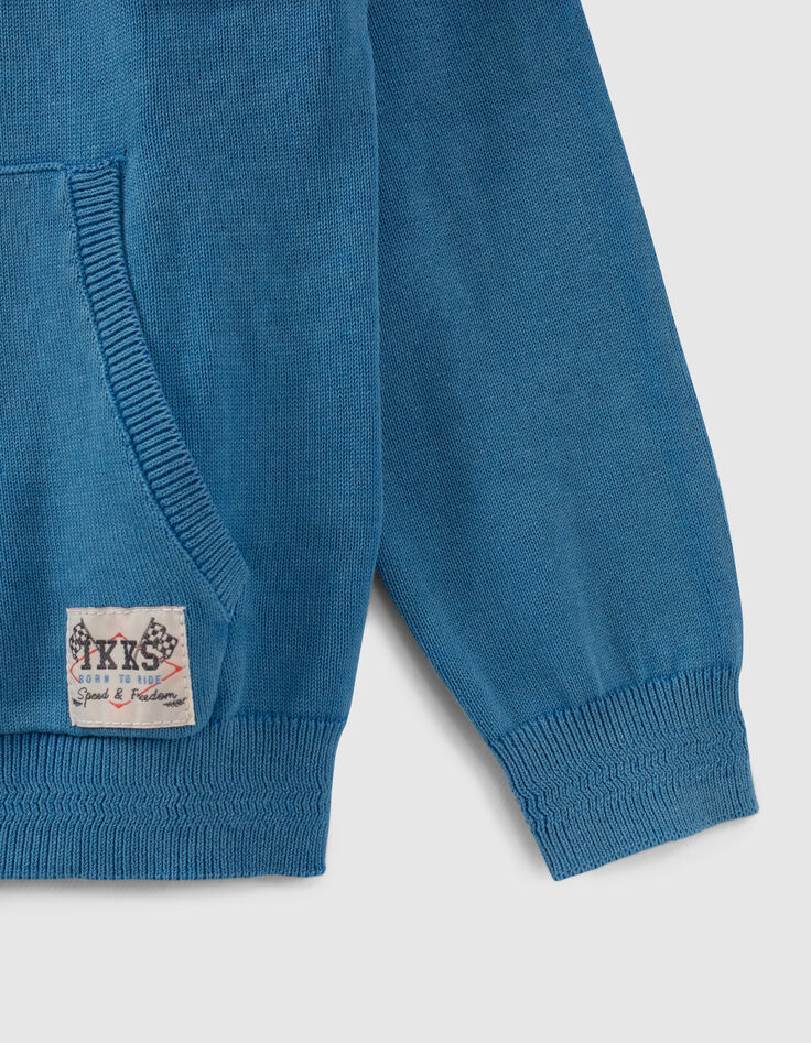 Blauer Jungen-Strickpulli, gebleichte Optik, Stickmotiv-4