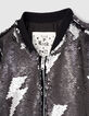 Girls’ black bomber jacket with reversible sequins-5