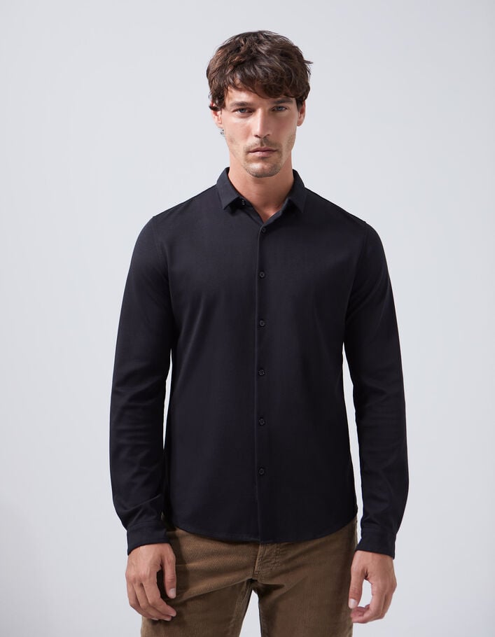 Schwarzes REGULAR-Herrenhemd aus Interlock -1