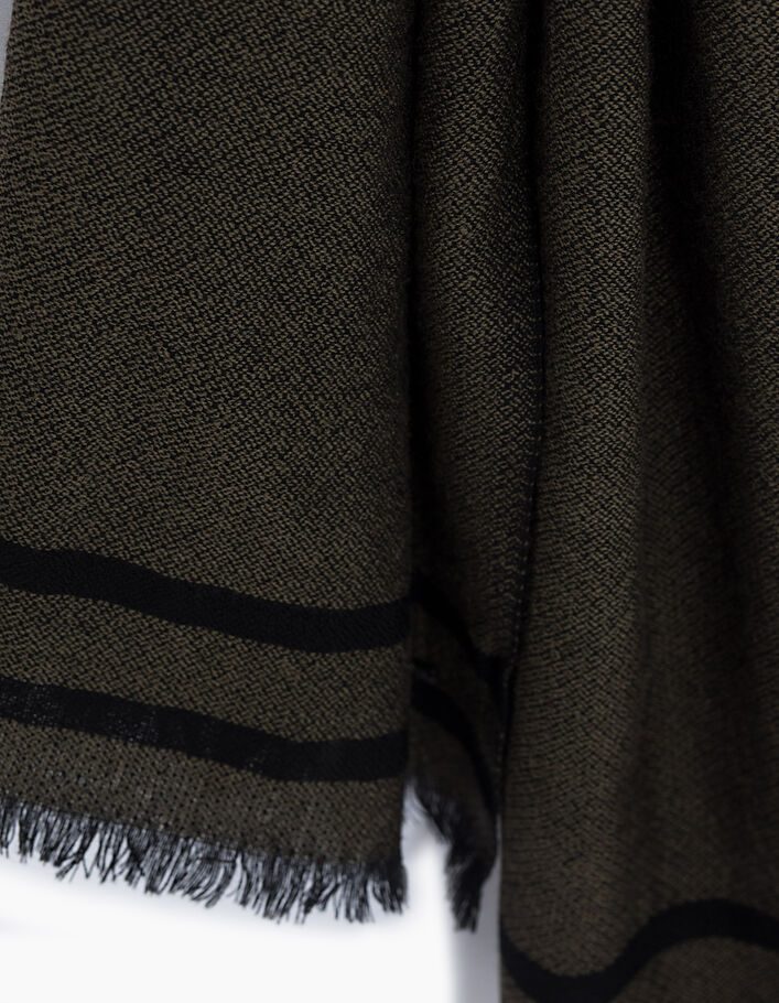 Foulard kaki en laine à rayures noires Homme - IKKS