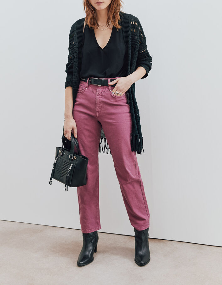 Hibiscuskleurige slouchy biojeans mid waist cropped dames-6