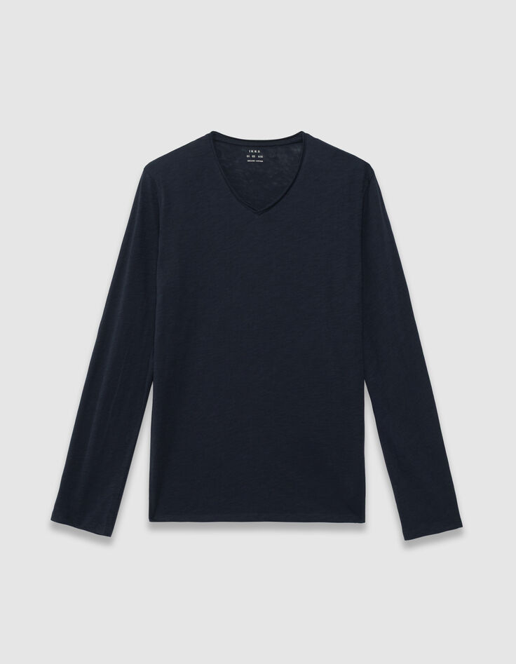 Men&rsquo;s navy organic slub cotton long-sleeved T-shirt-7