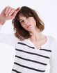 Tee-shirt marinière col V en lin femme-5