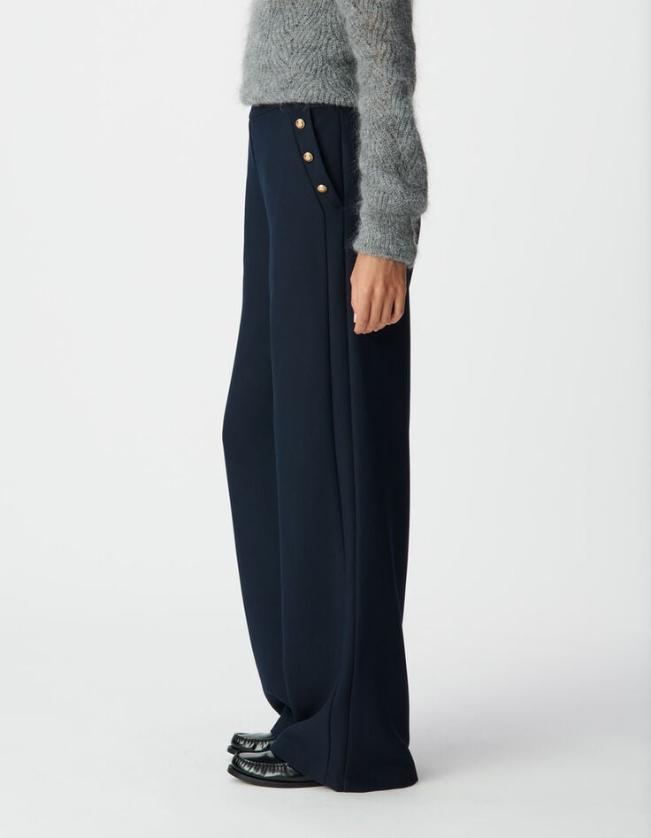 Rechte marineblauwe flanellen broek voor dames-5 Rechte marineblauwe flanellen broek voor dames-5