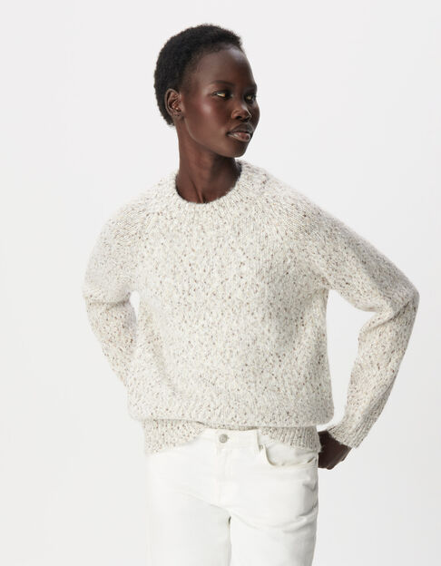 Women's Beige High-Neck Sweater in Yarn-Dyed Knit - IKKS