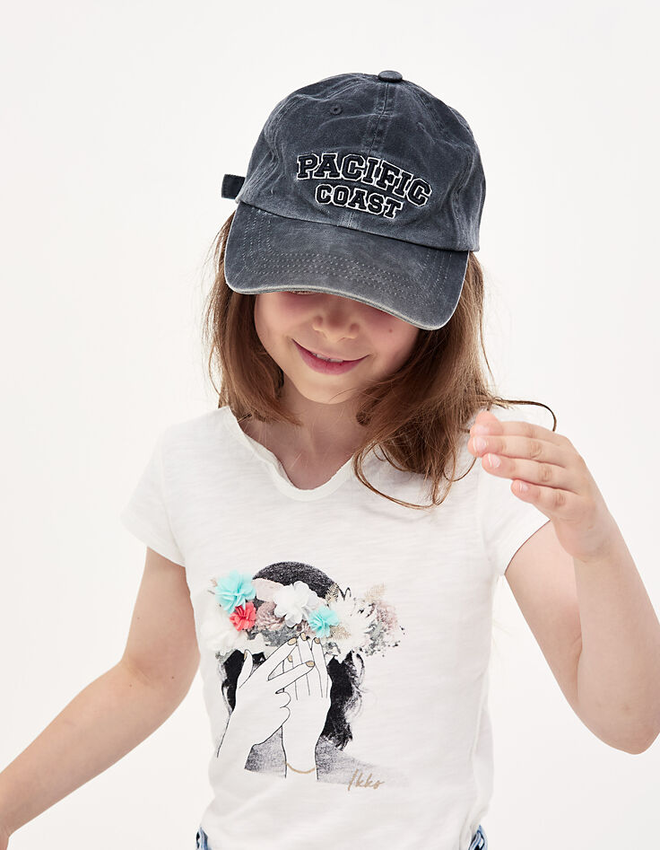 T-shirt blanc cassé avec couronne de fleurs 3D fille-2