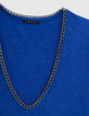 Kobalt T-shirt lurex met ketting aan de hals Dames-5
