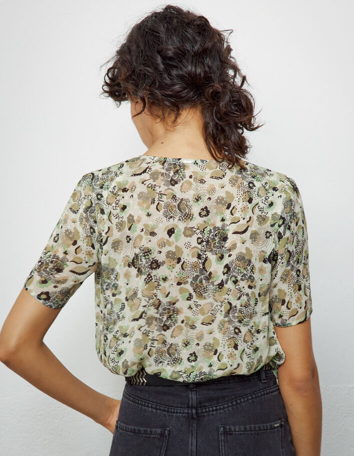 Women’s floral army print viscose top with epaulets - IKKS