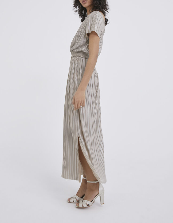 Robe longue dorée plissée réversible Femme-3