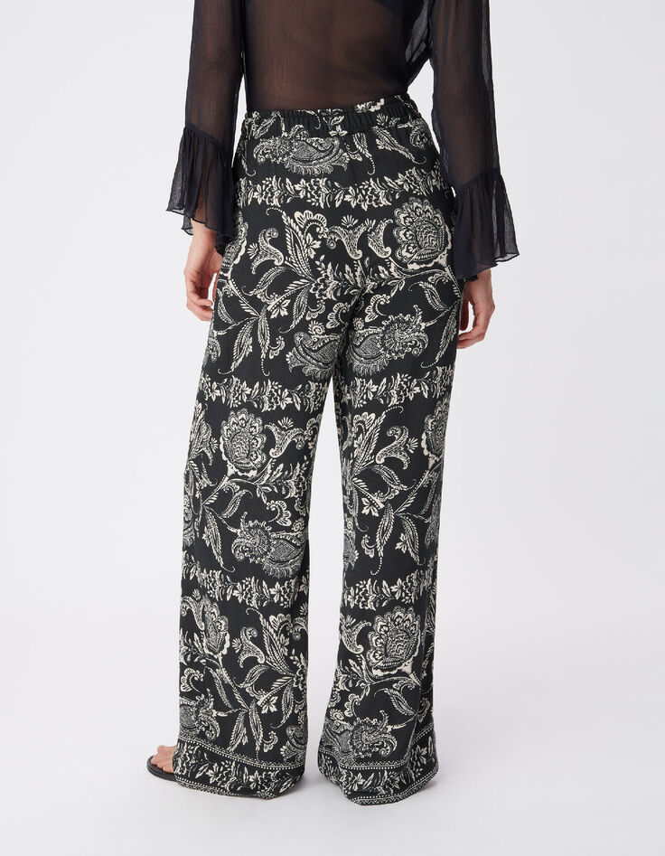 Zwarte wijde pantalon met bloemenprint voor dames-4