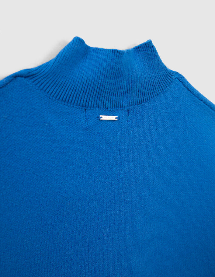 Blauwe jurk split tricot opstaande kraag meisjes-8
