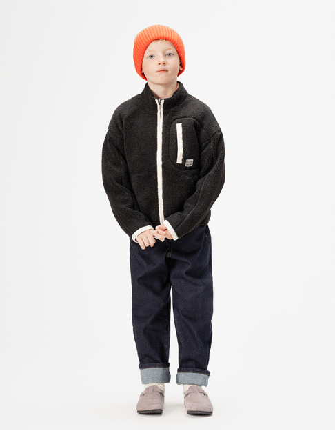 Cardigan réversible sherpa noir et molleton vert garçon - IKKS