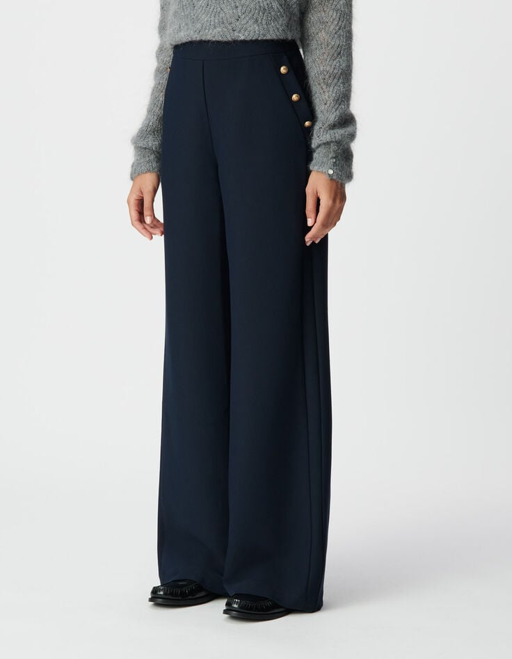 Rechte marineblauwe flanellen broek voor dames-6 Rechte marineblauwe flanellen broek voor dames-6