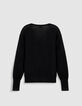 Pull encolure V noir 100% laine Femme-6
