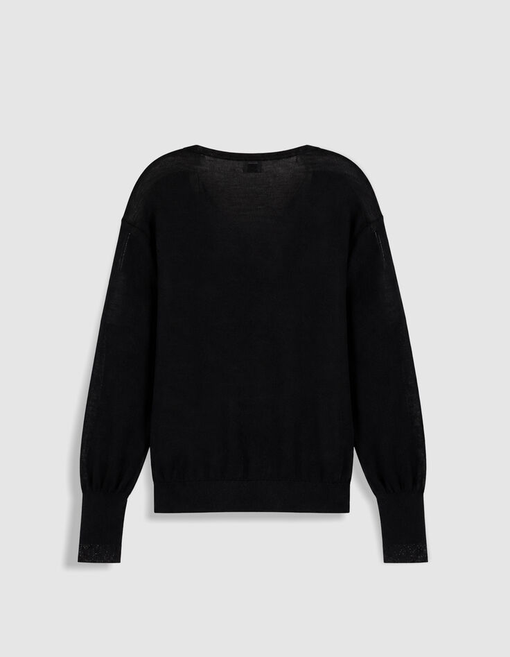 Pull encolure V noir 100% laine Femme-6