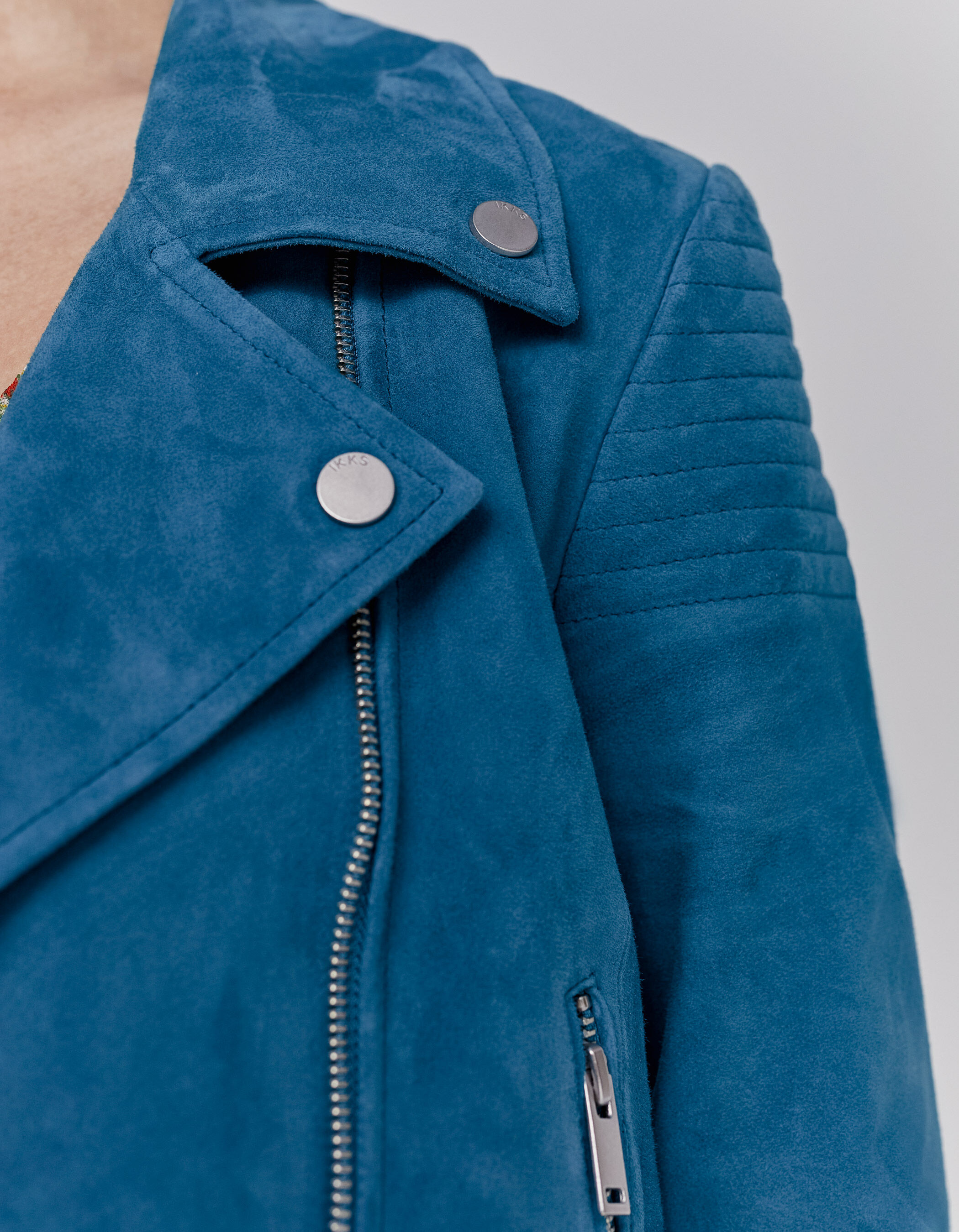 Women's emerald blue goatskin suede short jacket IKKS