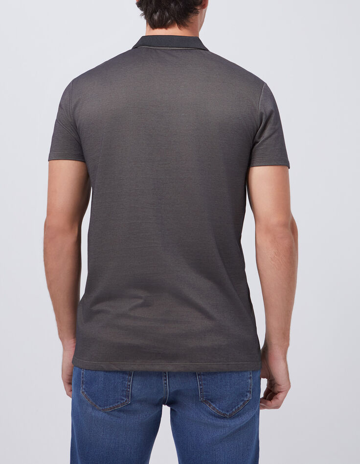 Men’s khaki marl polo shirt with mixed-fabric collar-3 Men’s khaki marl polo shirt with mixed-fabric collar-3