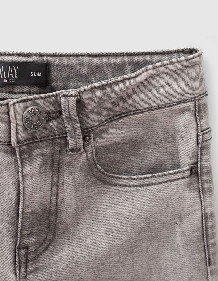 Boys’ grey slim jeans with placed distressing - IKKS