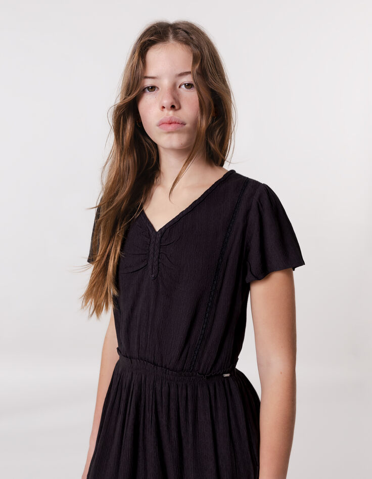 Robe noire jacquard gaufré fille-3