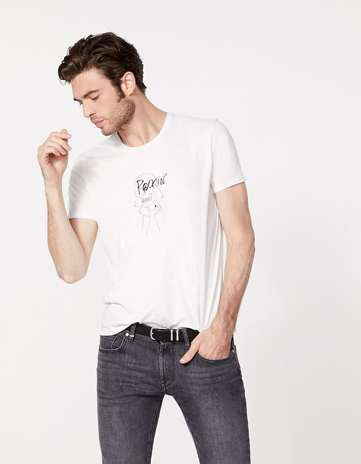 Men’s off-white T-shirt with skull drawing-3