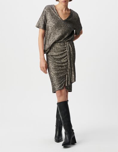 Top gris manche courte brod&eacute; sequins m&eacute;tallis&eacute;s Femme - IKKS