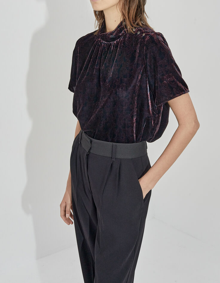 Women’s baroque print velvet funnel neck top-1