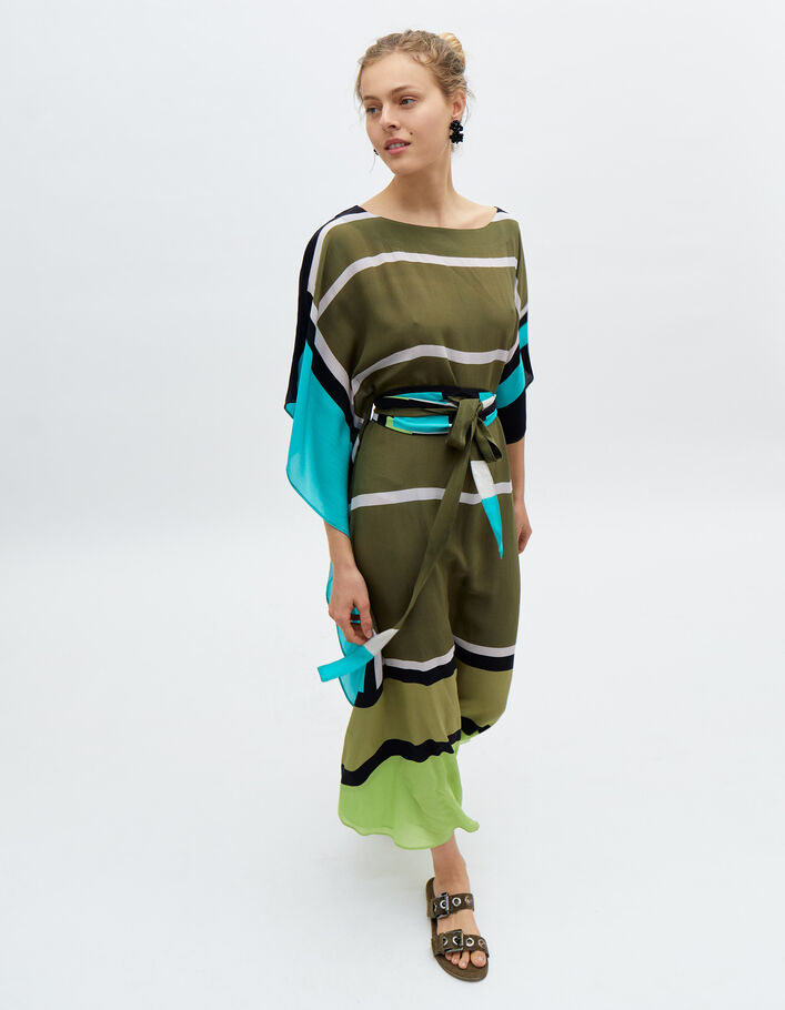 Robe longue kaki motif géométrique IKKS x GIGEEZ Femme