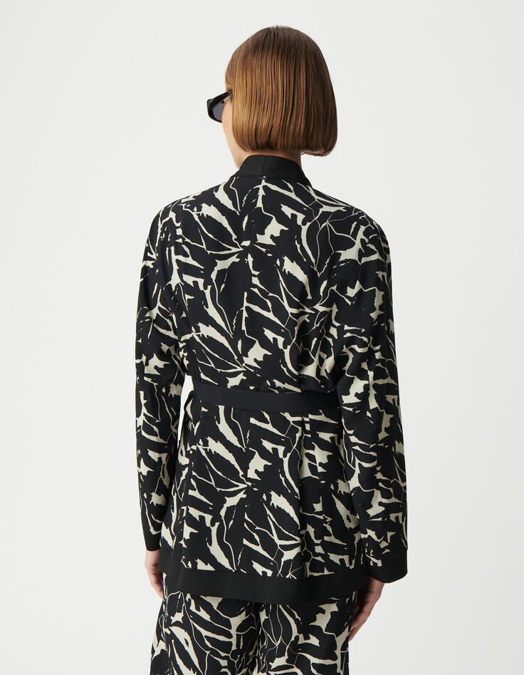 Chaqueta de mujer reversible negra con estampado de flores de cebra-3
