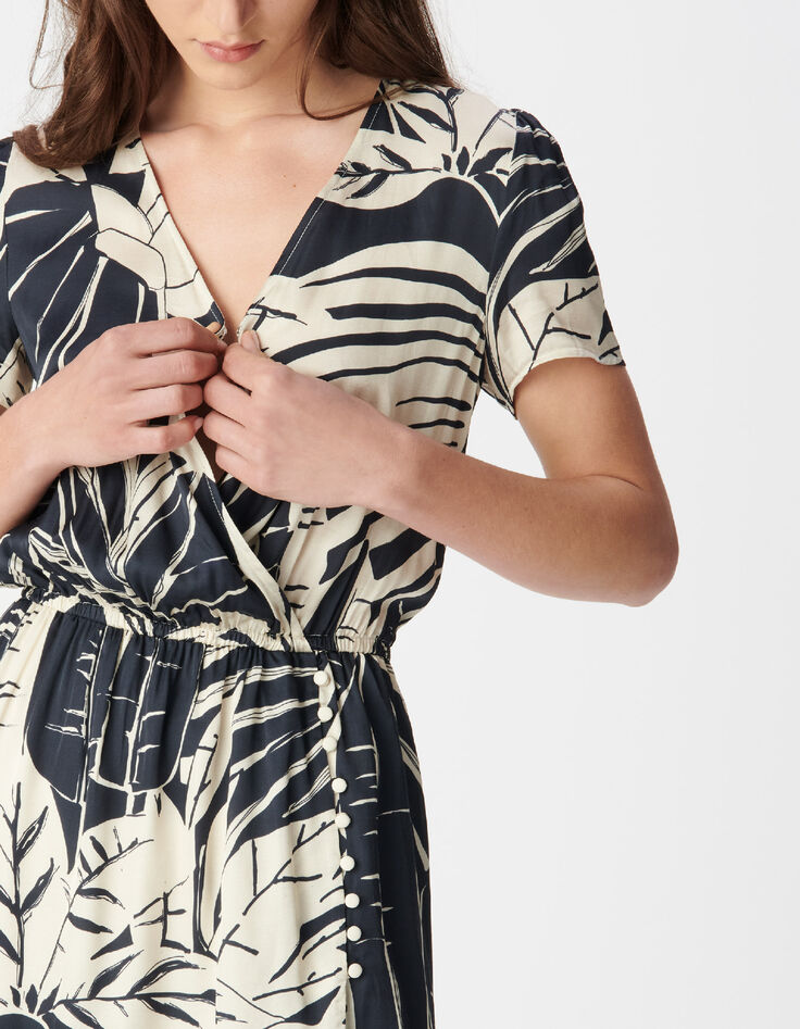 Robe marine imprim&eacute; maxi feuilles Femme-3