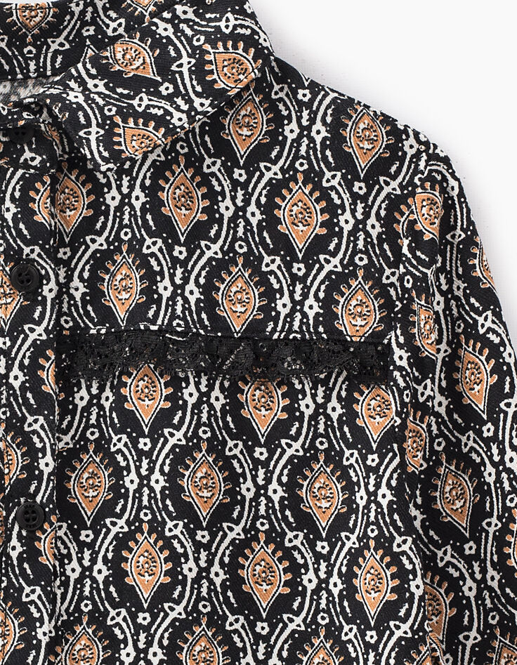Girls’ black paisley print and lace shirt-2