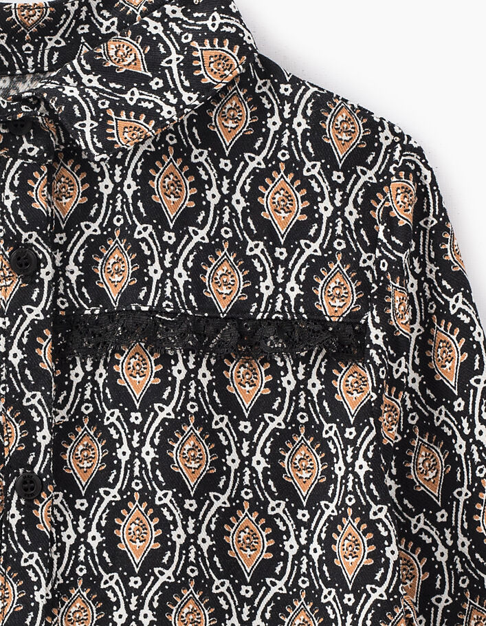 Girls’ black paisley print and lace shirt - IKKS