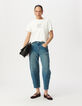 Women’s off-white crew neck T-shirt with glittery slogan-1