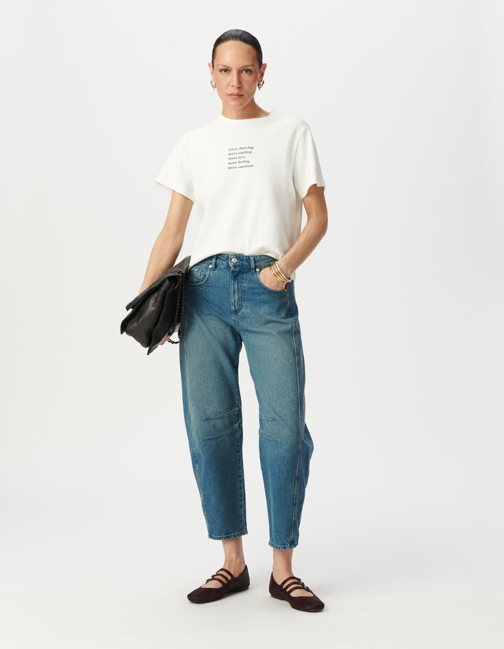 Women’s off-white crew neck T-shirt with glittery slogan-1 Women’s off-white crew neck T-shirt with glittery slogan-1
