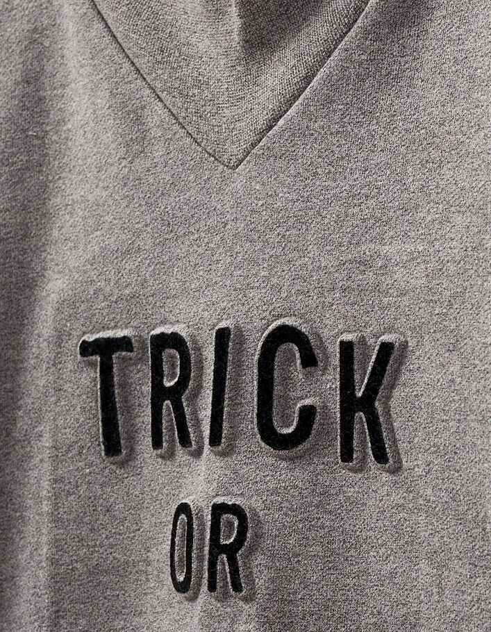 Grijze Trick or Treat sweater en Halloween handschoenen - IKKS