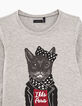 Tee-shirt gris chiné moyen visuel chat IKKS Paris fille-2