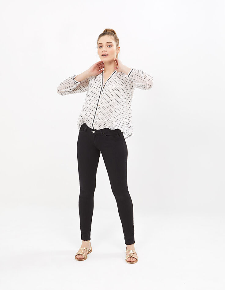 Blusa blanco roto jacquard cuadritos negros I.Code-6