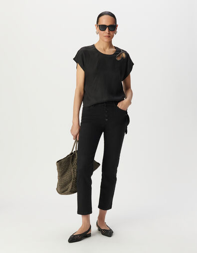 Top noir découpe brodée à nouer côté Femme - IKKS