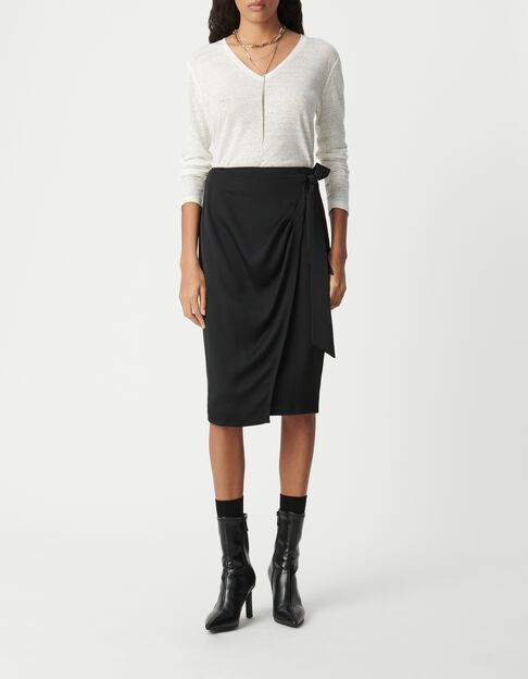 Jupe portefeuille midi noire noeud côté Femme - IKKS