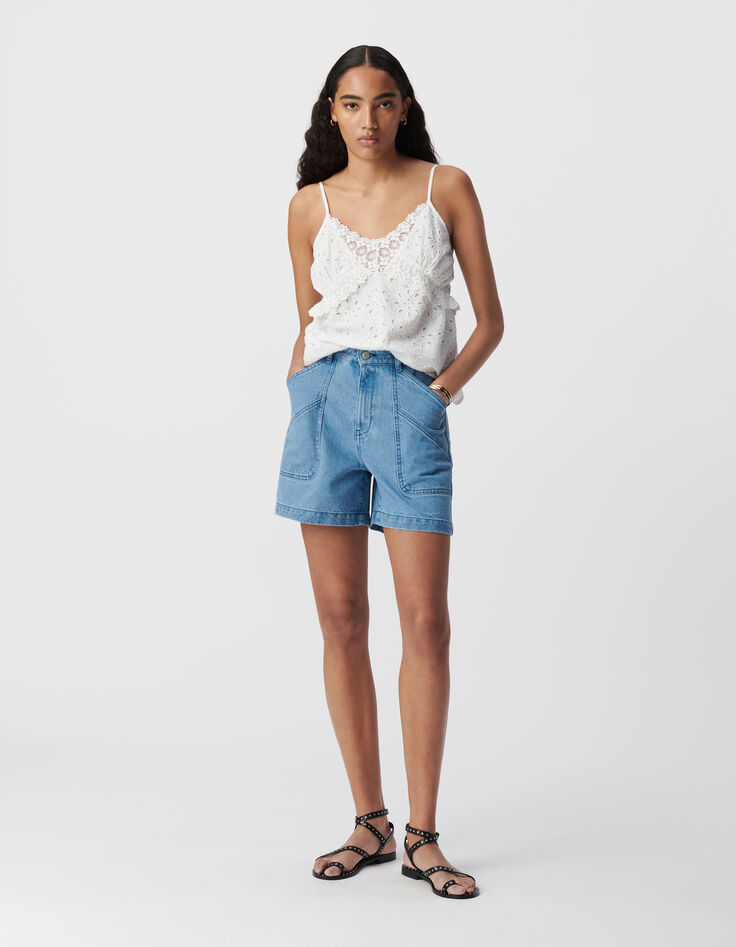 Top caraco fines bretelles blanc broderie anglaise Femme-1