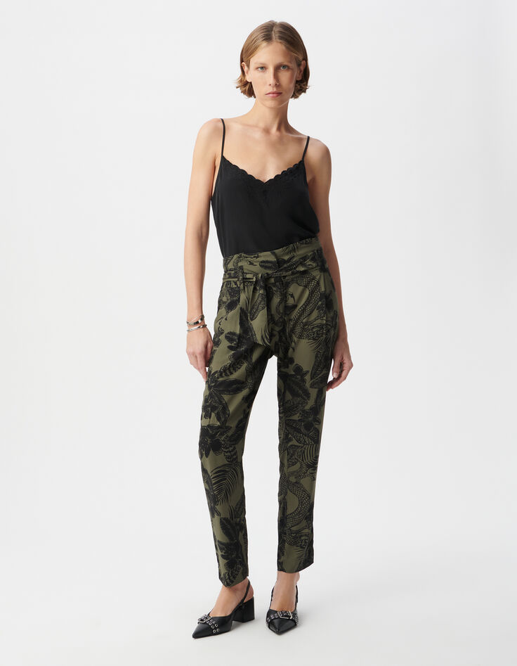 Paperbag broek kaki LENZING™ ECOVERO™ maxi jungle Dames-5