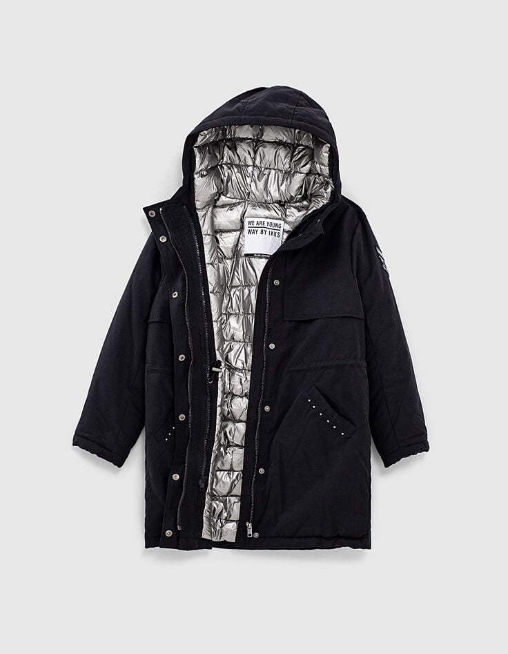 Schwarzer 3-in-1-M&auml;dchenparka und Wendeoberhemd mit Karos-6