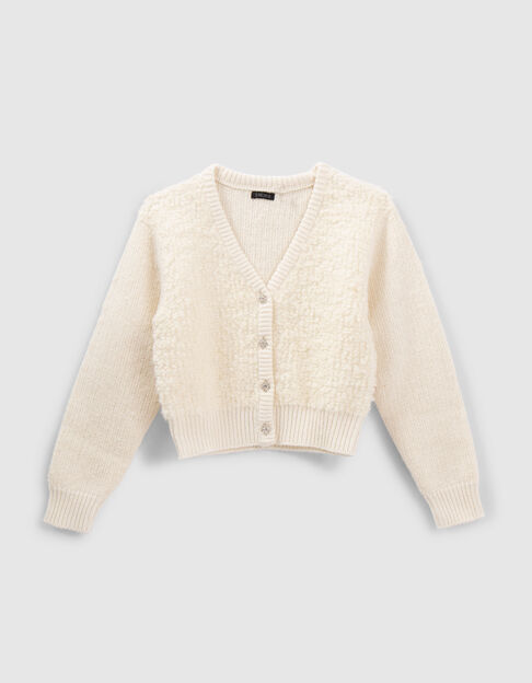 Cardigan écru tricot bi matière fille